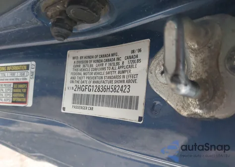 2006 Honda Civic Ex from USA, damaged, VIN 2HGFG12836H582423